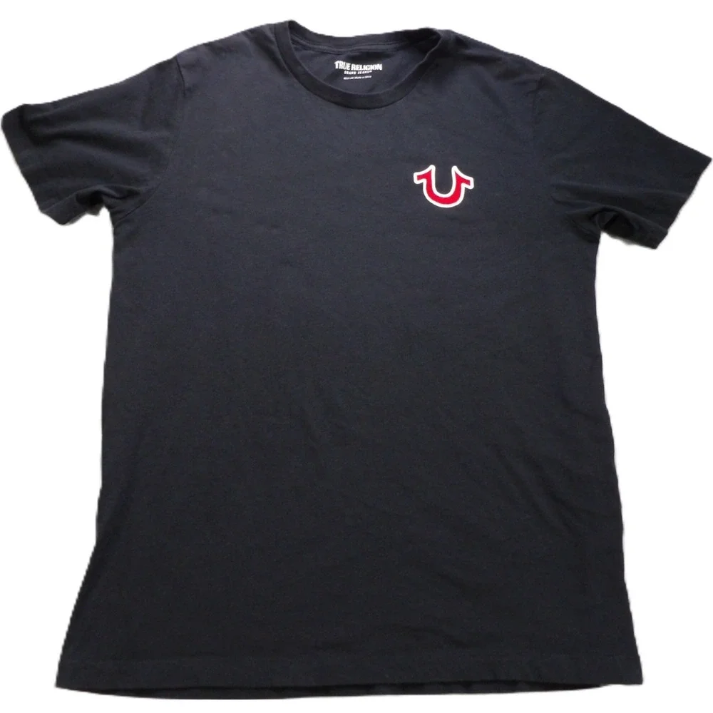 True Religion Buddha Guitar Logo Graphic Tee Men‎ M Black Red Cotton Streetwear
